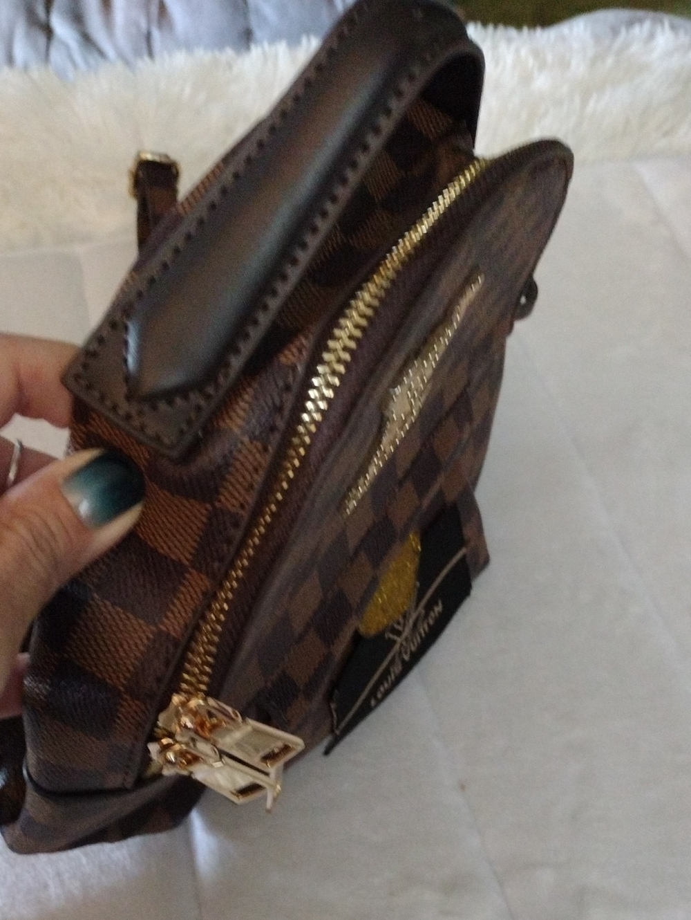 Brown Checkered Women’s Top-Handle Small Backpack